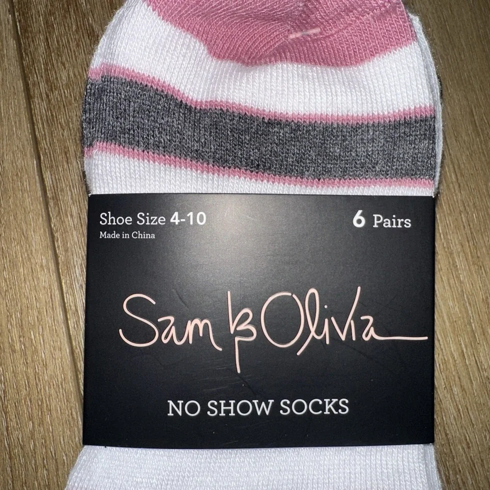 Sam & Olivia No Show 6 Pack No‎ Show Socks Shoe Size 4-10 New Stripes/Solid